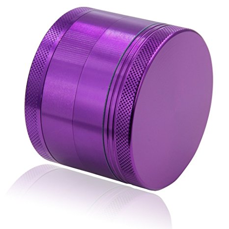DCOU Large Aluminum Pollen Tobacco Grinder / Spice Grinder / Herb Grinder / Weed Grinder, with Sifter,with Magnetic Cover, 4 Piece 2.5 Inches (Purple)