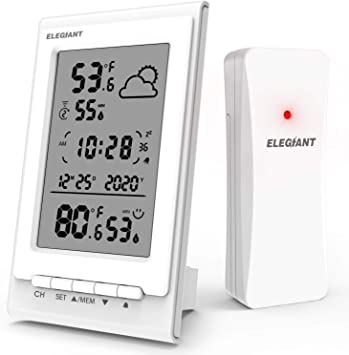 ELEGIANT EOX-9901 Wireless Weather Station, Indoor Outdoor Thermometer Hygrometer with Sensor, Digital Temperature Humidity Monitor, Weather Forecast, Time & Date & Snooze, Support 3 Channels