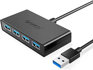 ORICO 4-Port USB 3.0 hub, USB hub 3.0 with Power Supply Port[Charging Not Supported], 5 ft Data Cable for Desktop, iMac, Surface Pro, XPS, USB Flash Drives, Mobile HDD, and More - Black