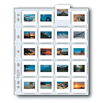 Print File Archival Storage Page for Slides, 35mm (2x2"), Holds 20 Slides, Top-Load, Heavyweight (8-Mil), Clear Back (Binder Only) - Pack of 25
