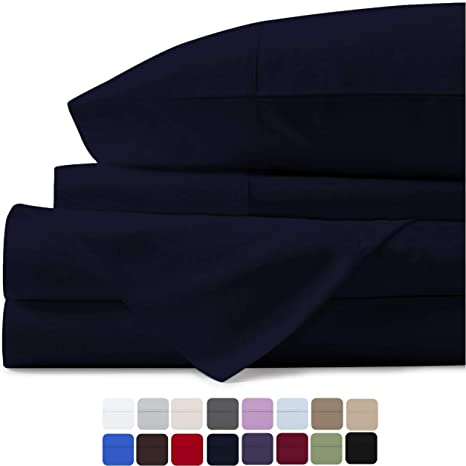 500 Thread Count 100% Cotton Sheet Navy Blue Full Sheets Set, 4-Piece Long-staple Combed Pure Cotton Best Sheets For Bed, Breathable, Soft & Silky Sateen Weave Fits Mattress Upto 18'' Deep Pocket