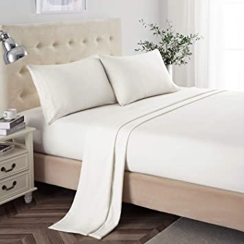 Full Size Sheets ,2400 Thread Count Soft Deep Pocket Microfiber Sheets, 4 Pieces Ivory Bedding Sheets & Pillowcases