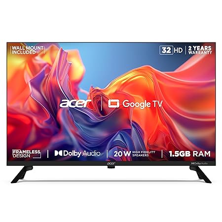 Acer 80 cm (32 inches) G Series HD Ready Smart LED Google TV AR32GT2841HDFL (Black)