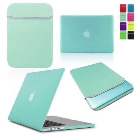 LOVE MY CASE / BUNDLE EGG BLUE / OCEAN GREEN Hard Shell Case with matching NEOPRENE Sleeve Cover for 15-inch Apple MacBook Pro with Retina Display (15") A1398 (will NOT fit standard MacBook Pro with CD/DVD Rom