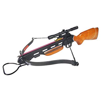 150 lb Black/Wood/Camouflage Hunting Crossbow Archery Bow   4x20 Scope  7 Arrows   Rope Cocking Device 180 80 50 lbs