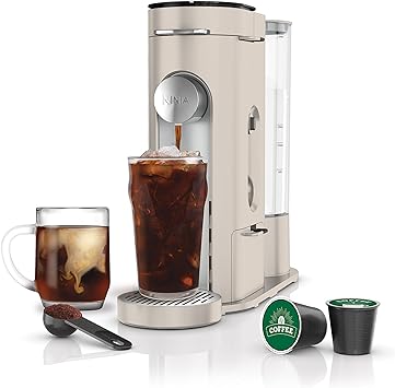 Ninja PB041ST Pods & Grounds Single-Serve Coffee Maker, K-Cup Pod Compatible, 56-oz. Reservoir, 6-oz. Cup to 24-oz. Travel Mug Brew Sizes, Iced Coffee Maker, Stone