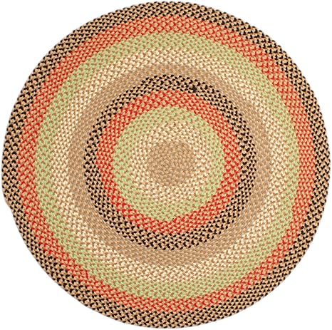 Super Area Rugs Round 6' Brown - Red - Green Circular Braided Rug for Large Dining Rooms and Kitchen Tables