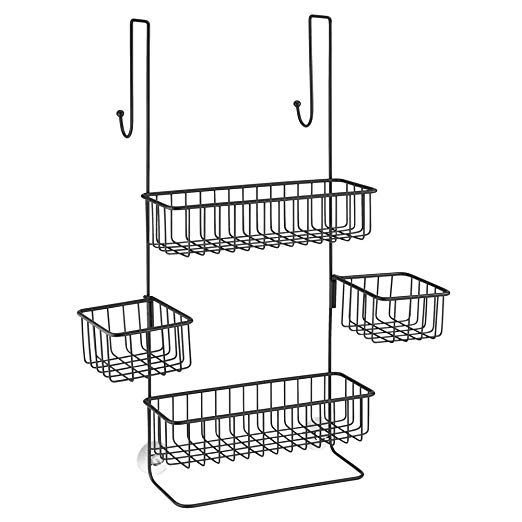 InterDesign Metalo Bathroom Over the Door Shower Caddy with Storage Baskets for Shampoo, Conditioner, Soap – Black Matte