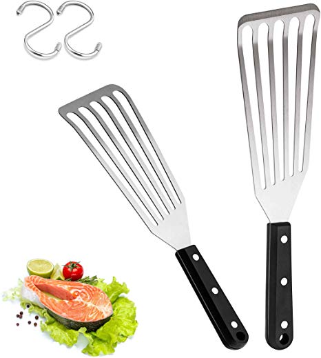 Fish Spatula, HaSteeL 2-Piece Stainless Steel Slotted Turner for Flipping, Turning, Frying & Grilling, Metal Slotted Spatulas Great for Kitchen Cooking, Riveted Handle & Dishwasher Safe