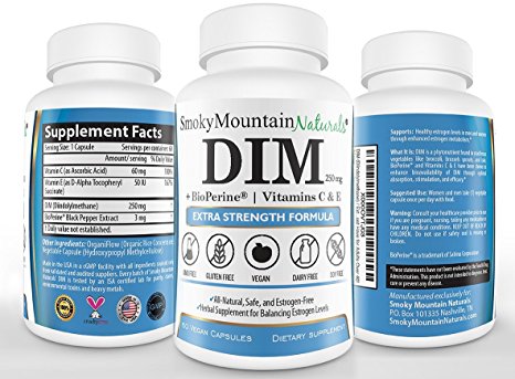 DIM Max Strength- 250mg with BioPerine, Vitamin E and C (2 Month Supply). Promotes Beneficial Estrogen Metabolism. Vegan, Soy-Free, Dairy-Free, GMO-Free and Mico-Encapsulated