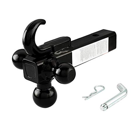 TOPSKY Trailer Hitch Tri Ball Mount (1-7/8",2"&2-5/16") with Hook & Hitch pin TS1910,Hollow Shank,Black Ball