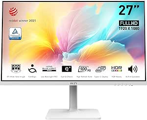 MSI Modern MD2712PW 27-inch IPS 1920 x 1080 (FHD) Computer Monitor, Adaptive-Synch, HDR Ready, HDMI, USBC 15W Power Delivery, Speaker, VESA Mountable, Height Adjustable, 1ms, White