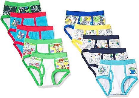 Disney Boys' Pixar Toy Story 100% Cotton Brief Multipacks with Woody, Buzz, Rex, Forky and More in Sizes 2/3t, 4t, 4, 6 & 8