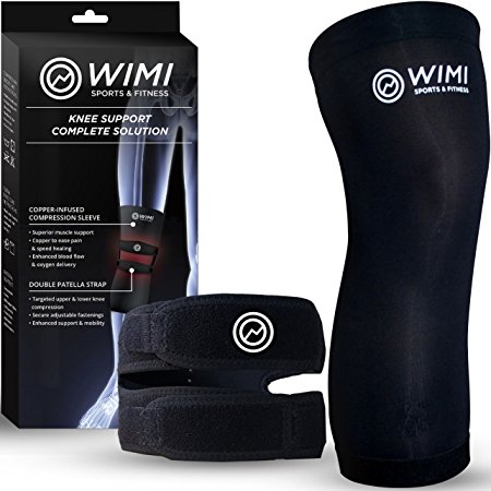 1 Knee Brace   1 Copper Compression Knee Sleeve by WIMI Sports & Fitness - Best Knee Brace for Patella Tendonitis, Runners or Jumpers Knee