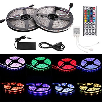 Behomy Flexible LED Strip Light,32.8ft 10M 600 LED Rope Light RGB 5050 Waterproof LED Lamp   44 Key IR Remote   12V 5A Power Supply for Home Garden Lighting and Decoration