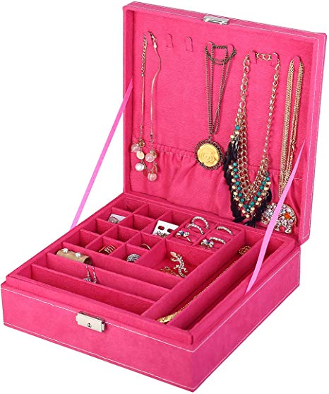 KLOUD City Two-Layer lint Jewelry Box Organizer Display Storage case with Lock (Rose)