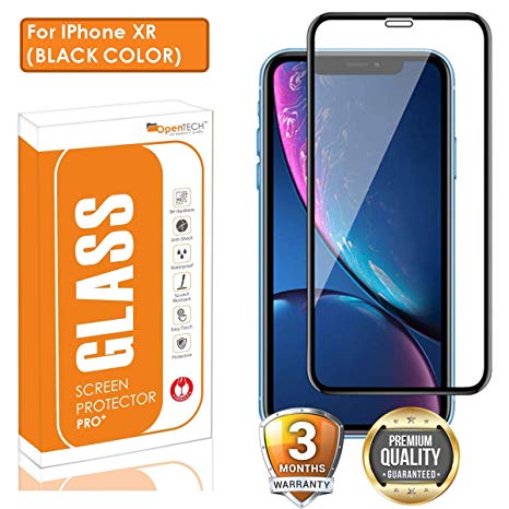 OpenTech® Edge to Edge Tempered Glass Screen Protector for Apple iPhone XR with Installation kit (Black Color)