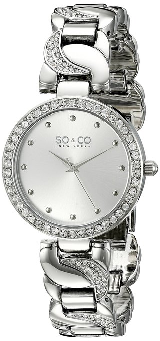 SO&CO New York Women's 5062.1 SoHo Quartz Stainless Steel Crystal Accent Chain Link Bracelet Watch