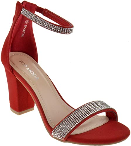 TOP Moda Womens Hannah-1 Platform Chunky Heel Metallic Glitter Party Ankle Strap High Heel Sandal