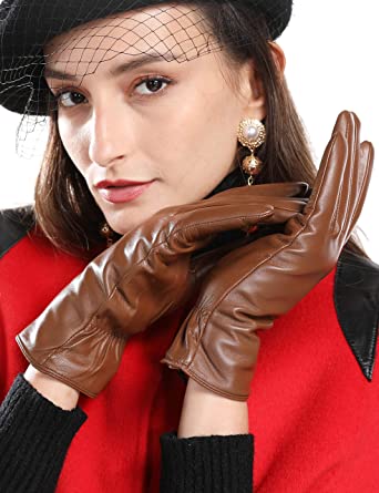 Warm Fleece Lining Touchscreen Texting Driving Winter Womens Leather Gloves