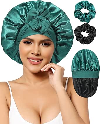 Satin Bonnet Silk Bonnet for Sleeping Women Hair Bonnet for Curly Hair Sleep Cap Reversible Double Layer Bonnet with Tie Band