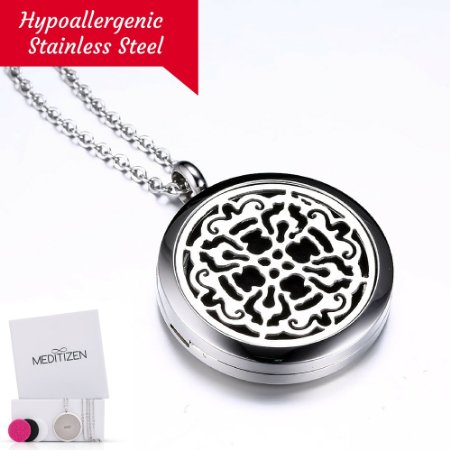 Essential Oil Diffuser Necklace for Aromatherapy Stainless Steel Locket Pendant 30 Inch Chain and 3 Refill Pads