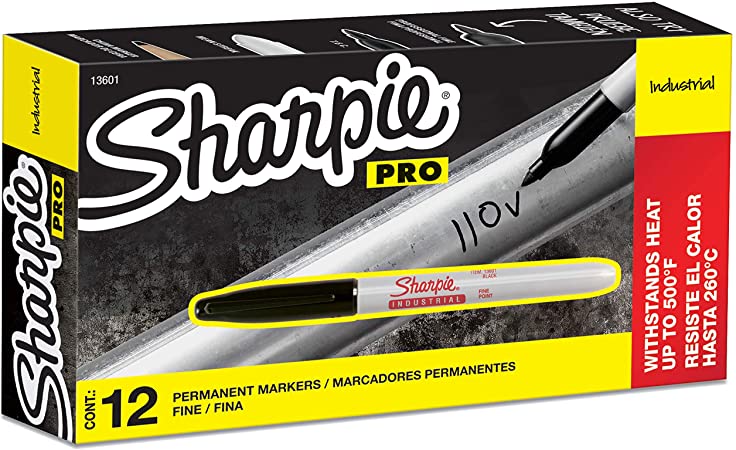 Sharpie INDUSTRIAL Marker Permanent, Permanent Marker Fine, 12 Pack, Black Ink (13601)