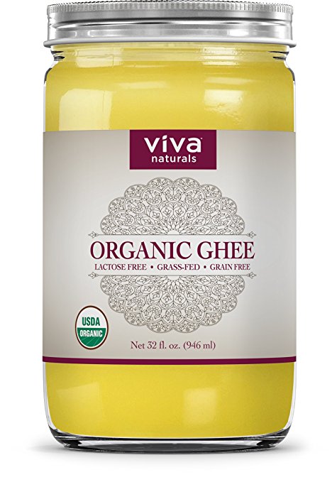 Viva Naturals Organic Ghee 32 oz - from 100% Grass-Fed Cows, Non-GMO, and Certified Paleo Diet Friendly