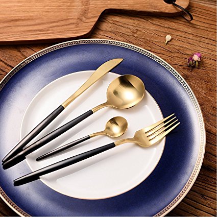 LEKOCH 4-Piece 18/10 Stainless Steel Flatware Including Fork Spoons Knife Silverware Set(Black Golden)