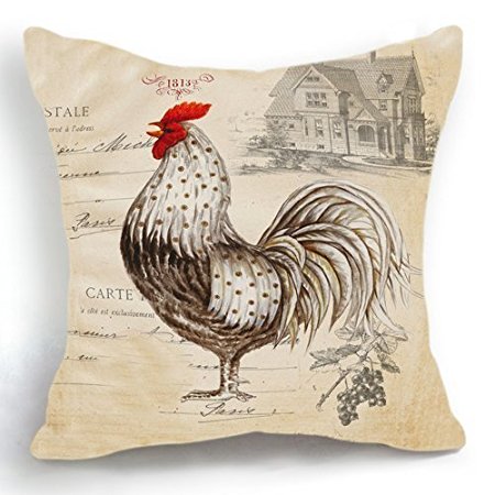 HLPPC Retro Style Beige Chicken Rooster Farm House Home Decor Throw Cushion Cover Pillow Case 18 x 18 Inches