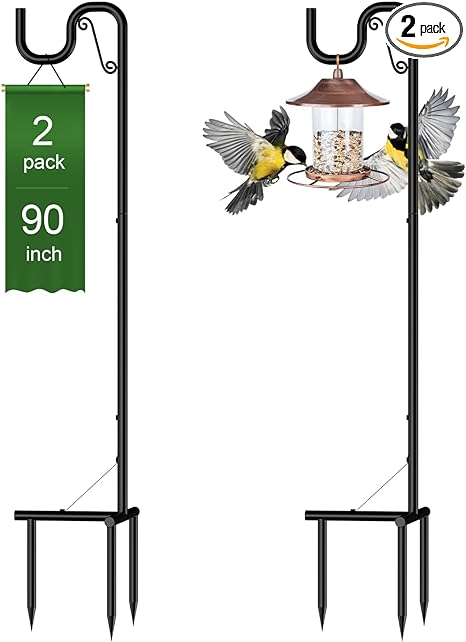 90" Shepherds Hooks for Outdoor, Adjustable Heavy Duty Garden Bird Feeder Pole for Hanging, Plant Baskets, Solar Light Lanterns, Outdoor Plant Hanger Hook 2 Pack