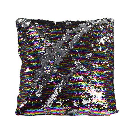 Couture Home Collection Haute Décor Reversible Sequin Decorative Color Changing Mermaid Throw Pillow with Insert (Silver Rainbow)