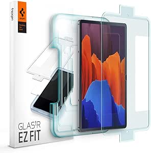 Spigen Glas.tR EZ Fit Schutzfolie kompatibel mit Samsung Galaxy Tab S8 Plus (5G) und Galaxy Tab S7 Plus (5G), Schablone für Installation, Kristallklar, Kratzfest, 9H Härte Folie