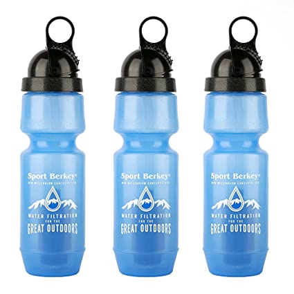 3-Pack of Sport Berkey Water Filter Bottles Ideal for Off-Grid, Emergencies, Hiking, Camping, Traveling and Everyday Use at Home, Work or School