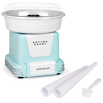 Nostalgia PCM805AQ Retro Hard and Sugar Free Countertop Cotton Candy Maker, Includes 2 Reusable Cones And Scoop – Aqua