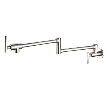 PHASAT Wall Mounted Brass Pot Filler, Double Joint Spout, Chrome Finish 61211C