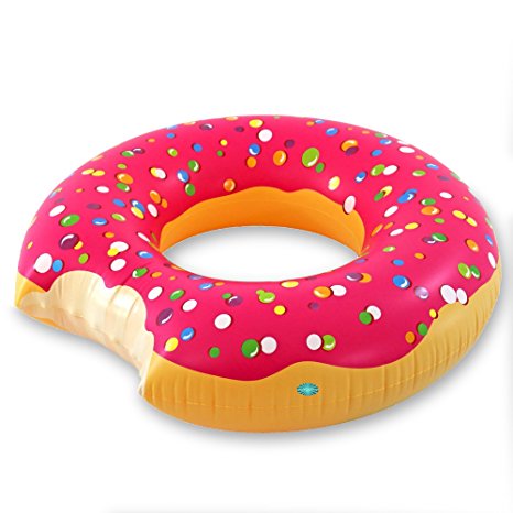 Delectable Gigantic 4-Feet Tall Strawberry Frosted Donut Swimming Pool Float Inflatable Raft Floating Lounger for Kids and Adults