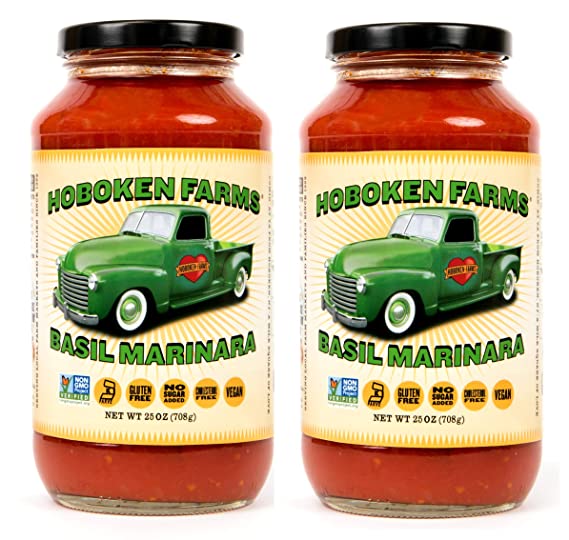 Hoboken Farms Basil Marinara Gourmet Sauce - No Sugar Added, Non GMO Project Verified, Kosher, Vegan, Plant Based, Keto & Paleo Friendly (2-Pack)