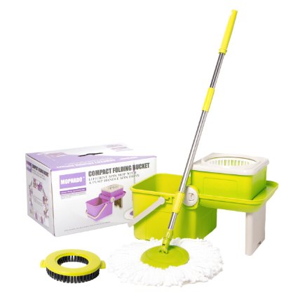 Mopnado Deluxe Compact Folding Spin Mop - Microfiber Mop with Bucket for Hardwood Floor and Dust - Foldable Lime