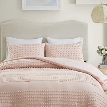 Comfort Spaces Phillips Comforter Reversible 100% Cotton Face Jacquard Tufted Chenille Dots Ultra-Soft Overfilled Down Alternative Hypoallergenic All Season Bedding-Set, Twin/Twin XL, Blush