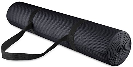 BalanceFrom GoYoga All Purpose High Density Non-Slip Exercise Yoga Mat with Carrying Strap, 1/4", Black