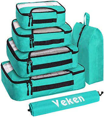 Veken 6 Set Packing Cubes, Travel Luggage Organizers with Laundry Bag & Shoe Bag