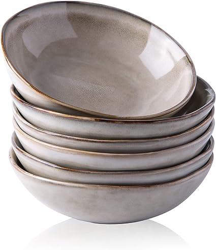 AmorArc Ceramic Cereal Bowls Set of 6, 24 oz Handmade Stoneware Bowls Set for Cereal Soup Salad, Stylish Kitchen bowls for Meal, Dishwasher & Microwave Safe, Reactive Glaze-Cappuccino