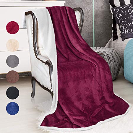 Catalonia Sherpa Throws Blanket,Super Soft Comfy Fuzzy Micro Fleece Plush Snuggle Blanket All Season for Couch Bed or TV 50" x 60" Wine Red
