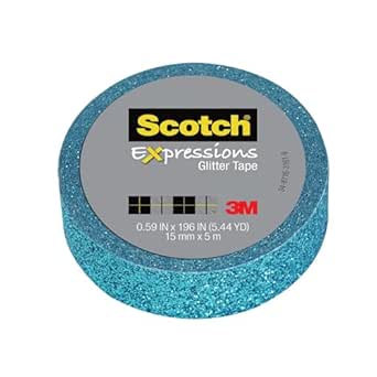 Scotch® Expressions Glitter Tape, 0.59" x 196", Teal Blue