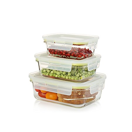 Komax Oven Safe Glass Food Containers – Microwave & Freezer safe - Airtight Storage with Snap Locking Lids - 6 Piece Set - BPA-FREE