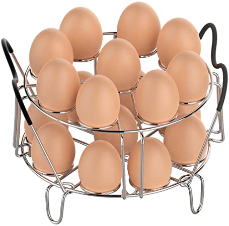 Egg Steamer Rack, Packism Stackable Instant Pot Egg Rack with Heat Resistant Silicon Handles for 6, 8 Qt Ninja Foodi Accessories Pressure Cooker, Cook 18 Eggs Stainless Steel Kitchen Steamer Rack
