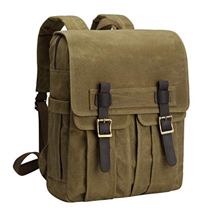 S-ZONE Waxed Canvas Waterproof Camera Backpack for DSLR SLR Cameras 15.6 Laptops and Accessories