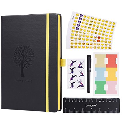 Bullet Journal - Lemome Dotted Numbered Pages Hardcover A5 Notebook with Pen Holder   Premium Thick Paper   Bonus Gifts (Black)