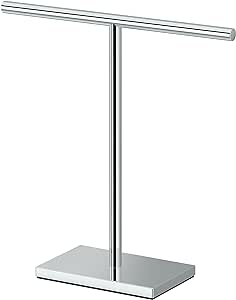 Gatco 1444C, Modern Rectangle Base Freestanding Countertop Towel Holder, Chrome / 10.50" W x 11.13" H T-Shape Style Countertop Hand Towel Holder for Bathroom, Kitchen/Fingertip Towel Rack